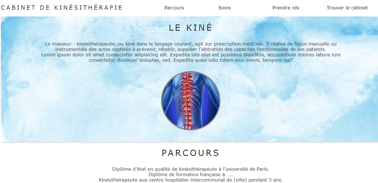 Image de la page d'acceuil du site de Kinésithérapie